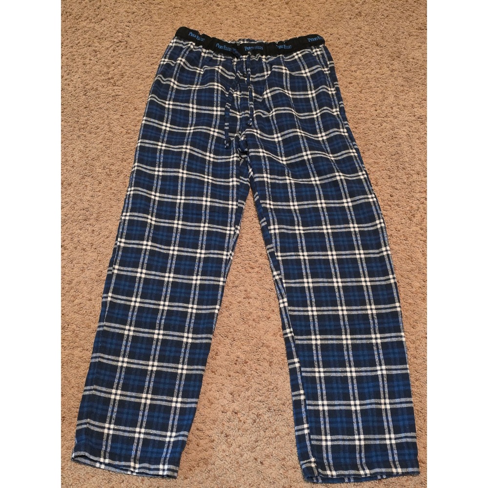 Perry Ellis Portfolio Mens Blue Plaid Pajama Lounge Pants Medium Cotton Blend